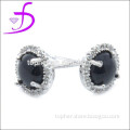 Stunning 925 Sterling Silver Prong Setting Silver Jewellery Black stone earrings